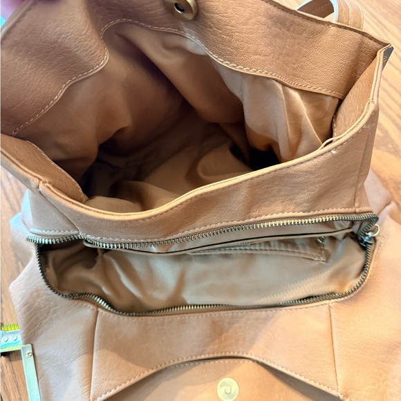 Madison West Classic Tan Shoulder Purse w/ Metal Accents - Picture 5 of 11